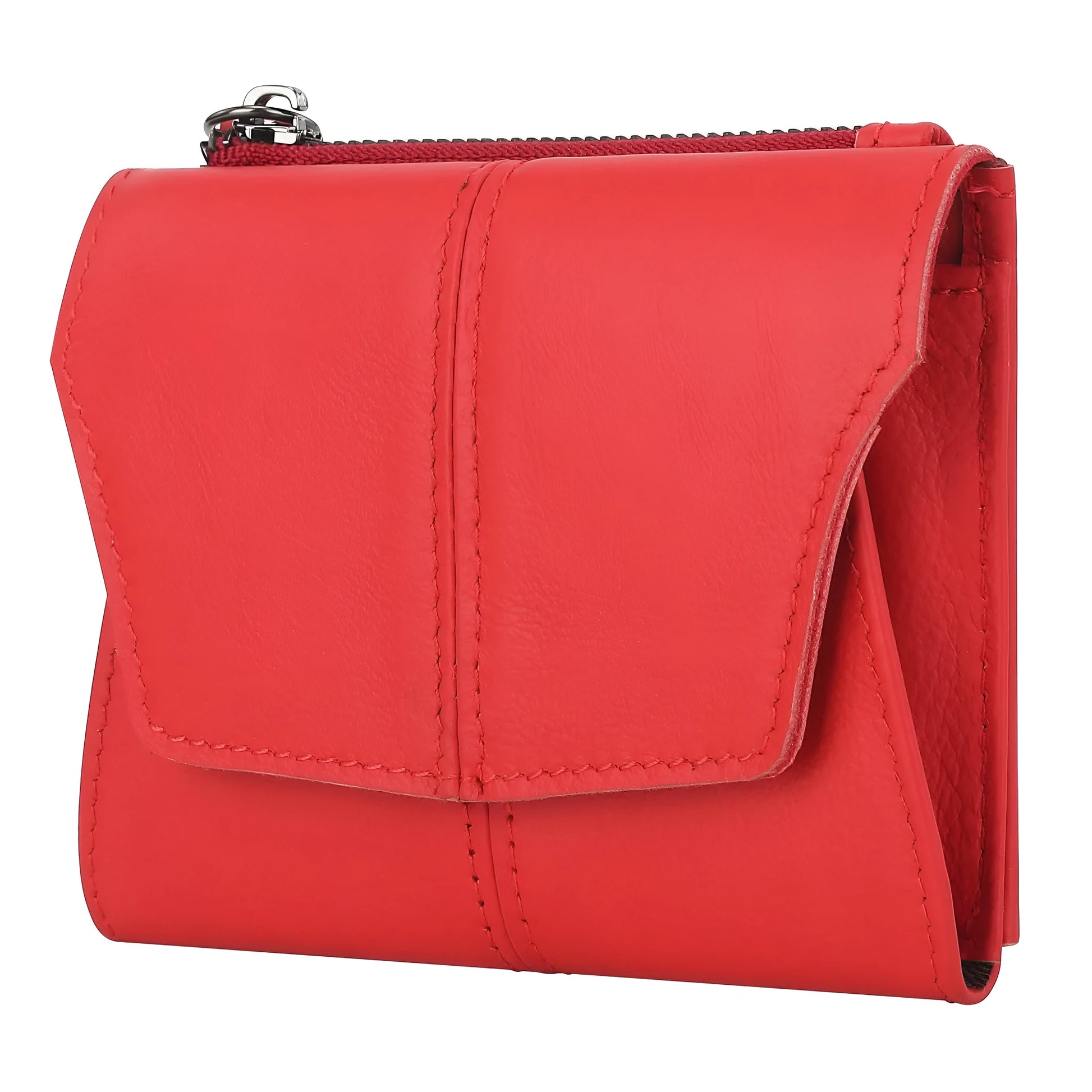 Men's brown genuine leather coin purse with a metal lock and decorative stitching in a retro style.