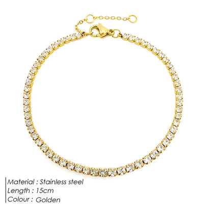 Single row round zircon tennis bracelet in stainless steel with rhinestone, 18K gold or steel colour