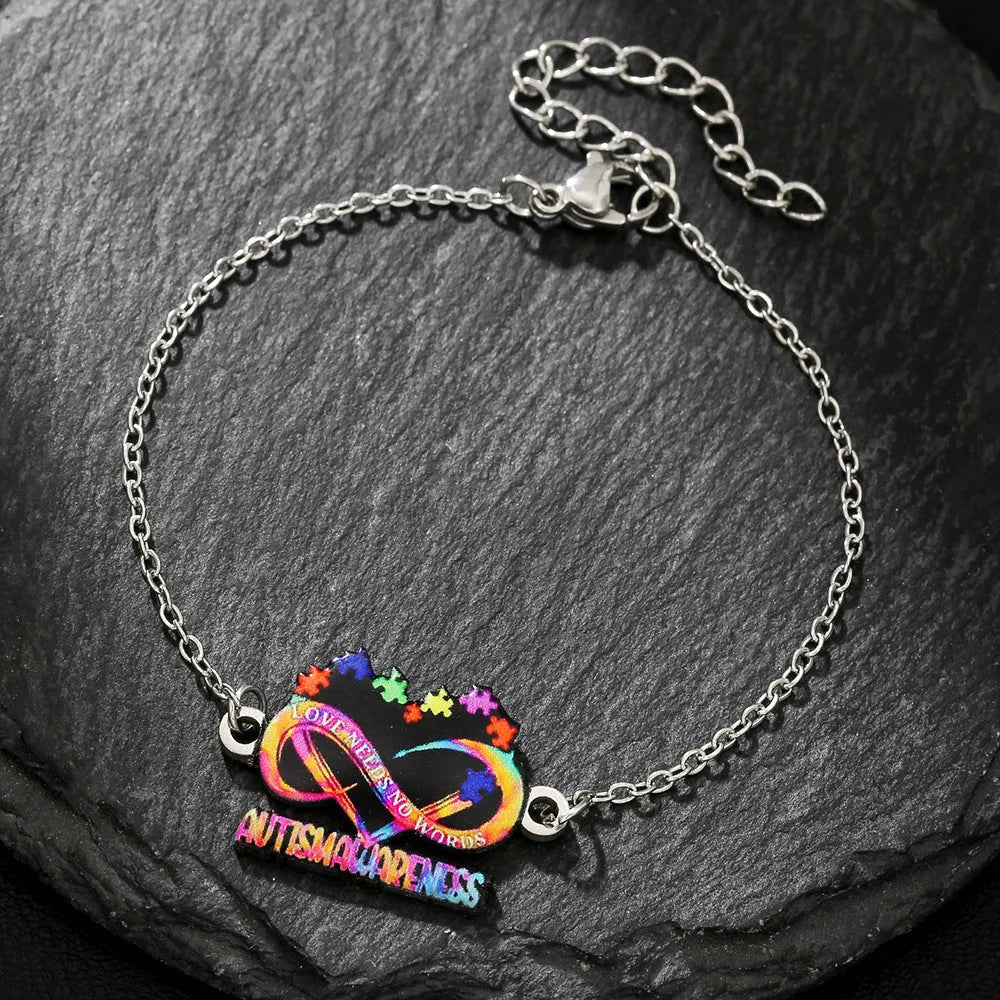 Stainless steel friendship bracelet and necklace set with colour printed inspirational text