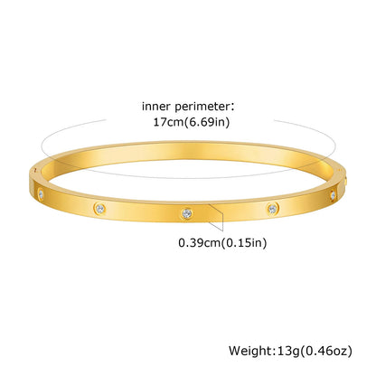 Stainless steel glossy bracelet with drill detail, available in 6mm and 3.9mm widths and multiple colour codes