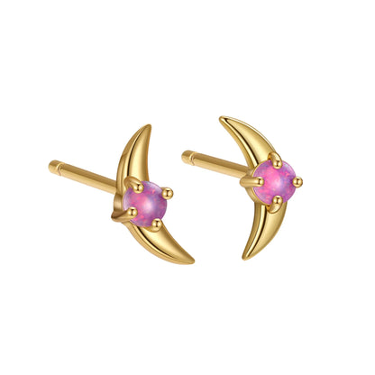 Women's geometric sterling silver earrings with electroplated gold finish and blue crystal stones
