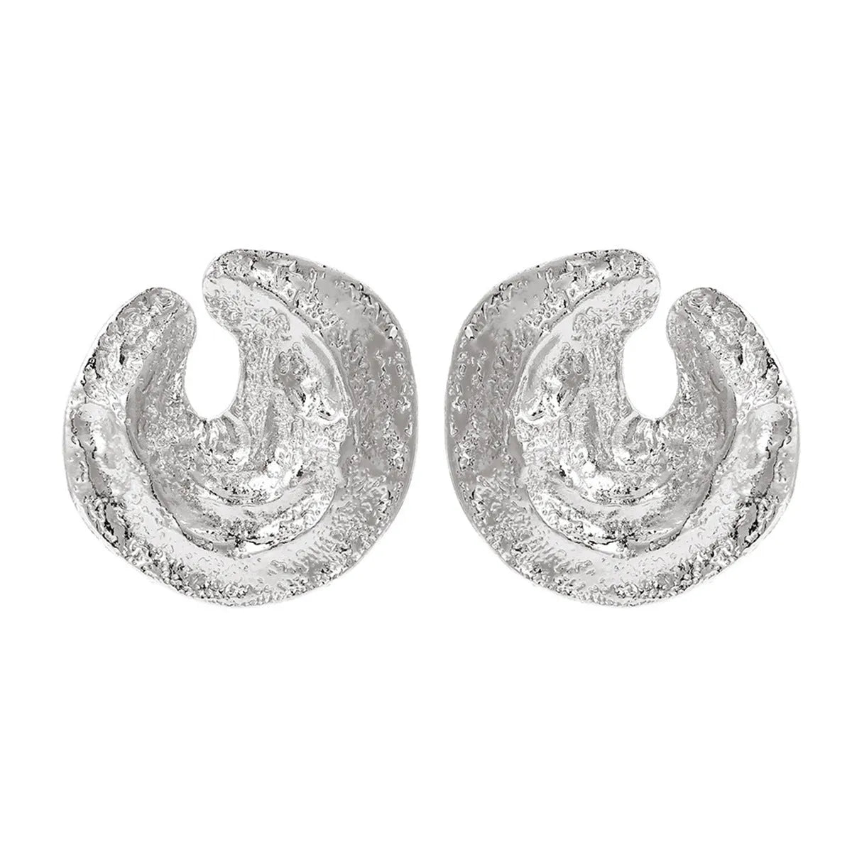 Geometric women's earrings with irregular pleating and concave-convex texture in gold colour