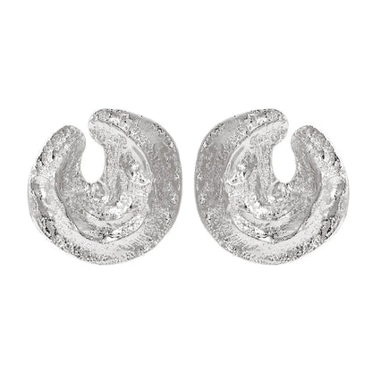 Geometric women's earrings with irregular pleating and concave-convex texture in gold colour