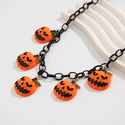 Halloween ghost pumpkin necklace with cartoon character acrylic pendant on regular chain, mixed colour 06705