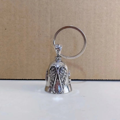 Vintage-style white angel wings necklace and matching keychain with electroplated alloy finish