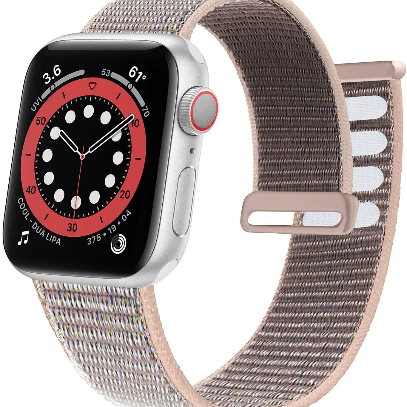Woven nylon Apple Watch strap in multiple colour options on a watch case