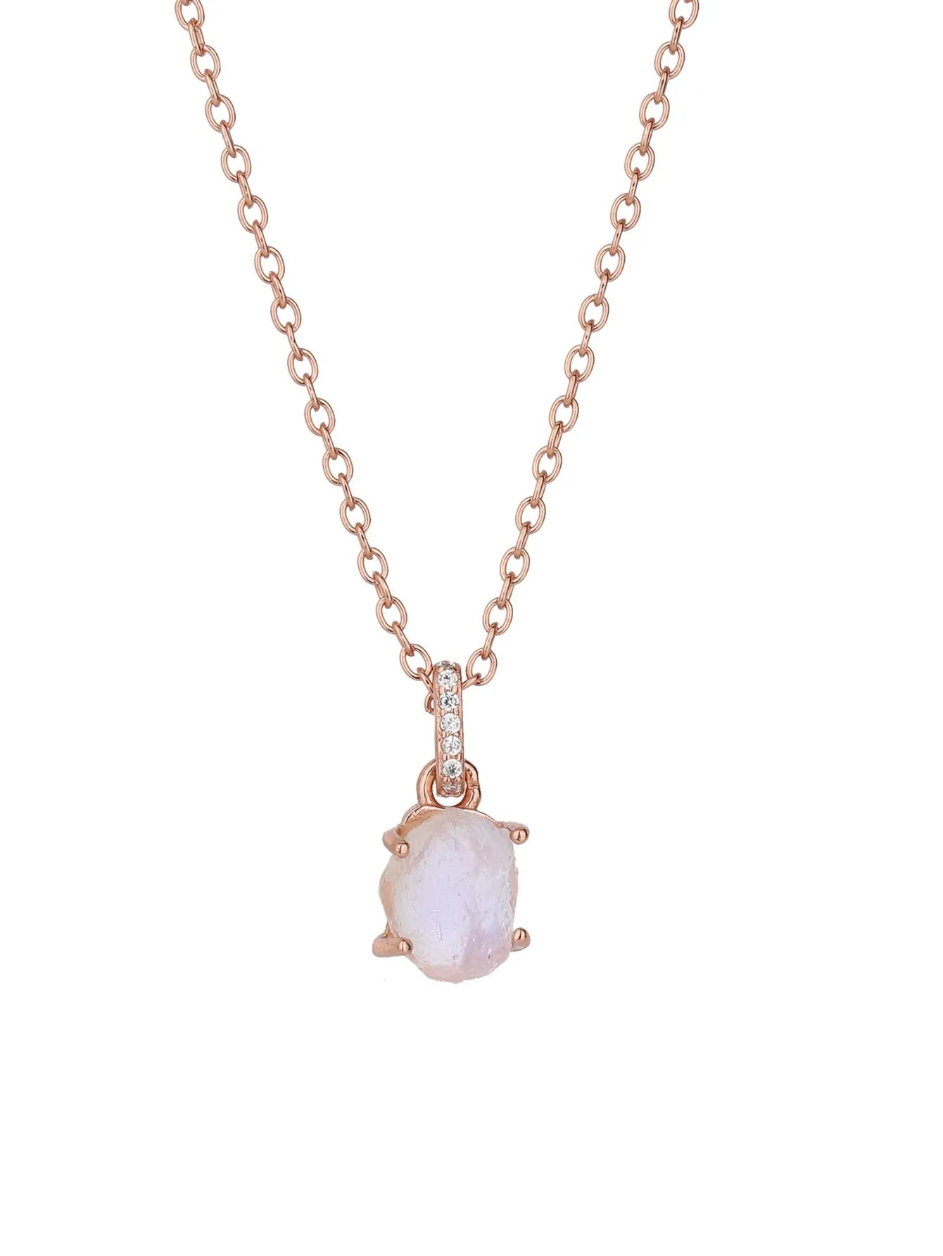 Geometric crystal moonstone pendant on an adjustable sterling silver necklace chain.