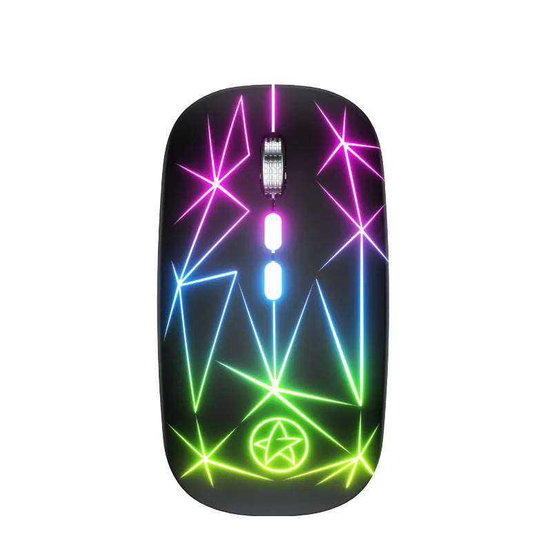 Wireless dual-mode Bluetooth gaming mouse with metal roller in star black finish alongside charging cable