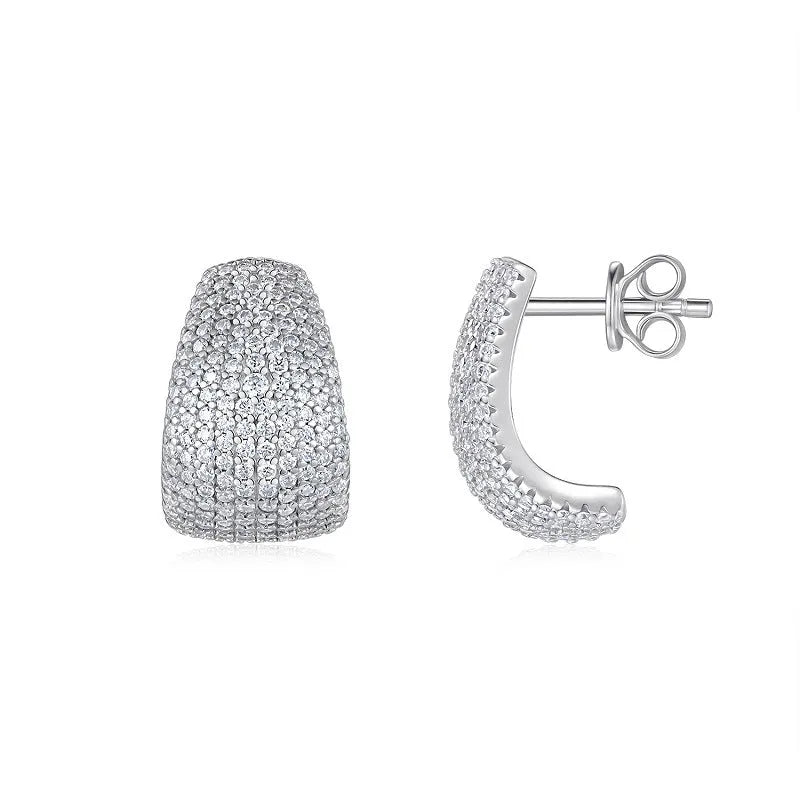 Geometric sterling silver ear studs with moissanite stones in gift box