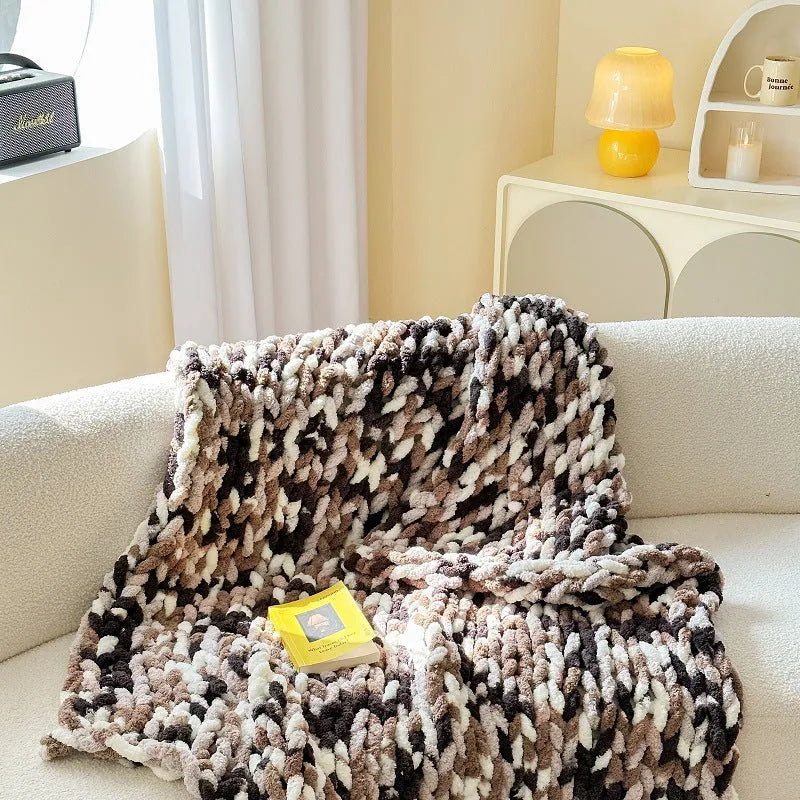 Thick Ice Bar Section Dyed Handmade Cover Blanket showing striped pattern in caramel mango colour, measuring 130x170cm