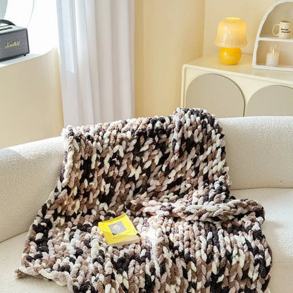 Thick Ice Bar Section Dyed Handmade Cover Blanket showing striped pattern in caramel mango colour, measuring 130x170cm