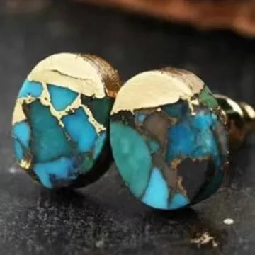 Handmade bohemian style stud earrings made from irregular natural stone in colour ER1031.