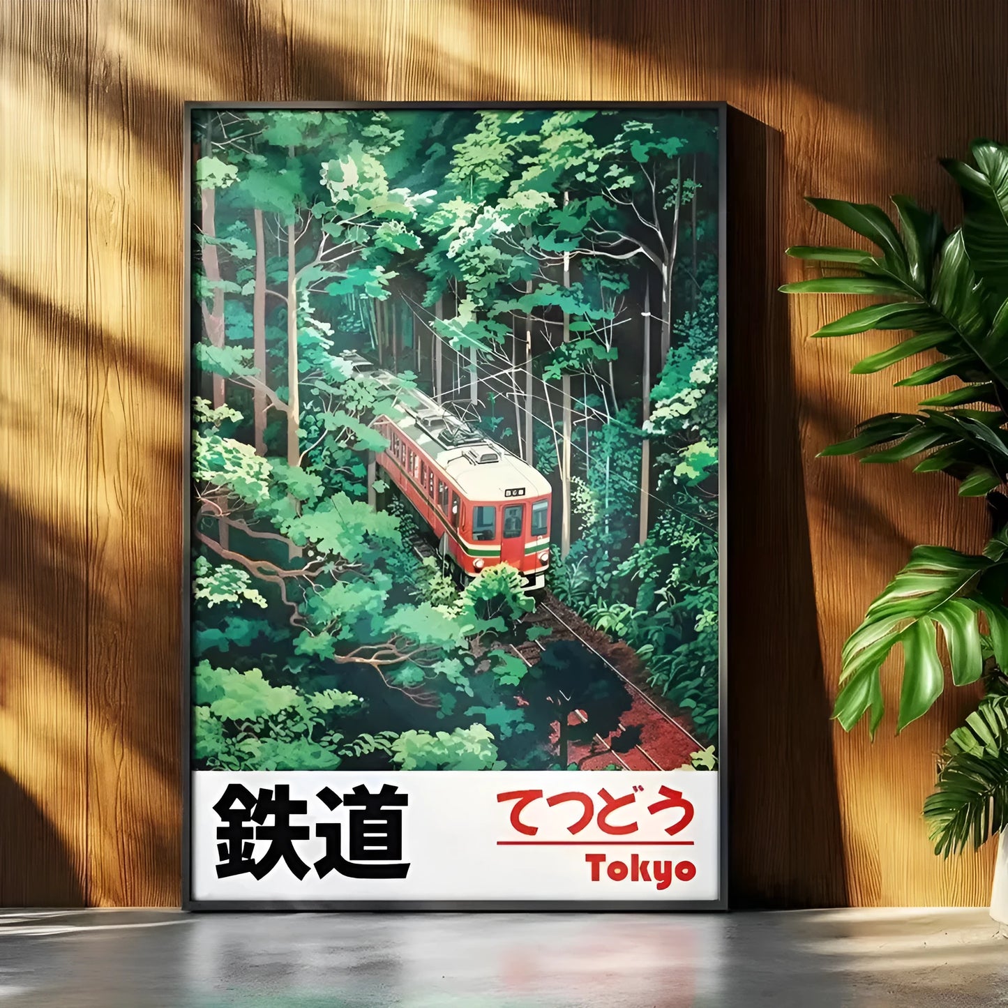 Retro Japanese landscape canvas art poster depicting a railway scene, frameless and in Nordic style.
