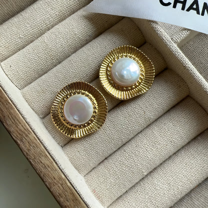 Round gold electroplated retro earrings for women with circular design elements