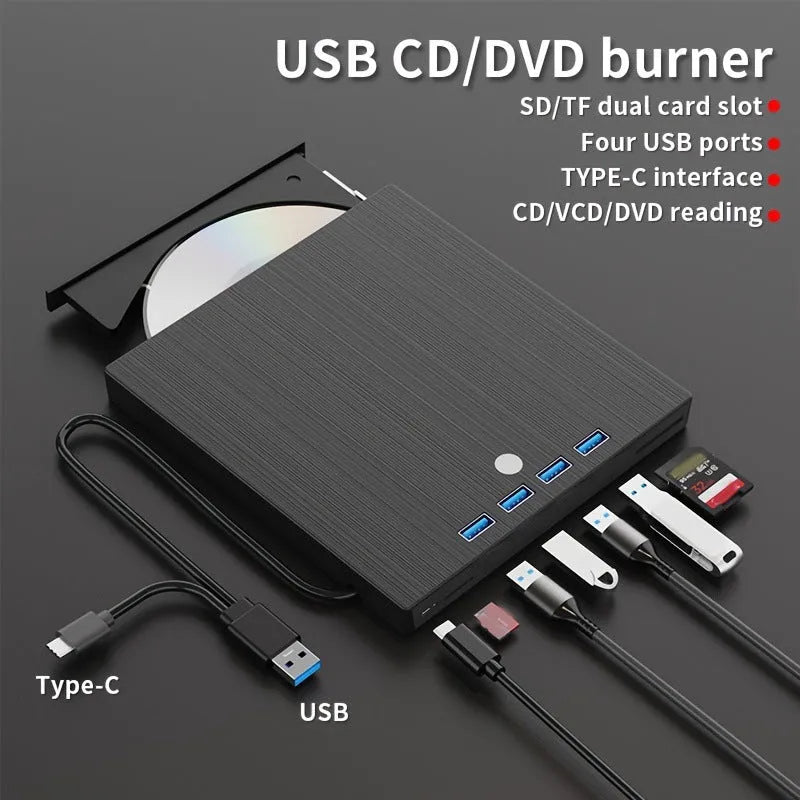 External DVD Burner USB Type-C Optical Drive Tray-Loading CD Disc Drive 8MB Cache 0.36kg Weight Plastic Housing for Laptop Desktop PC