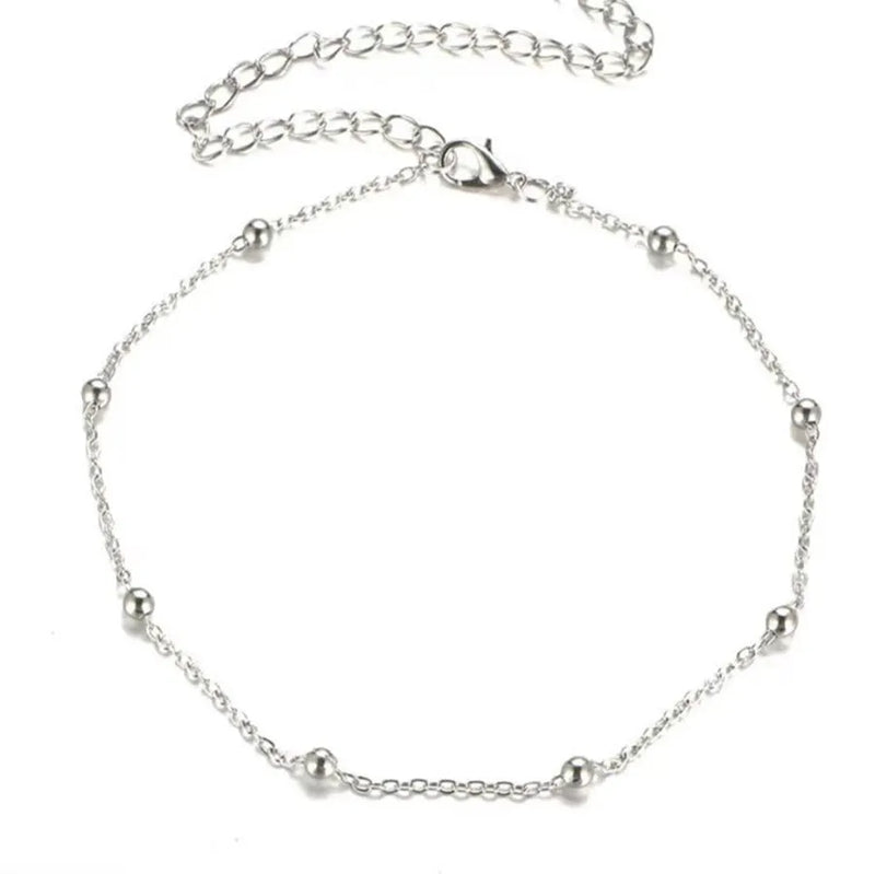 Summer metal anklet with Bohemian chain design in geometric shape available in gold and silver electroplated colours, twisted chain style ankle bracelet for women