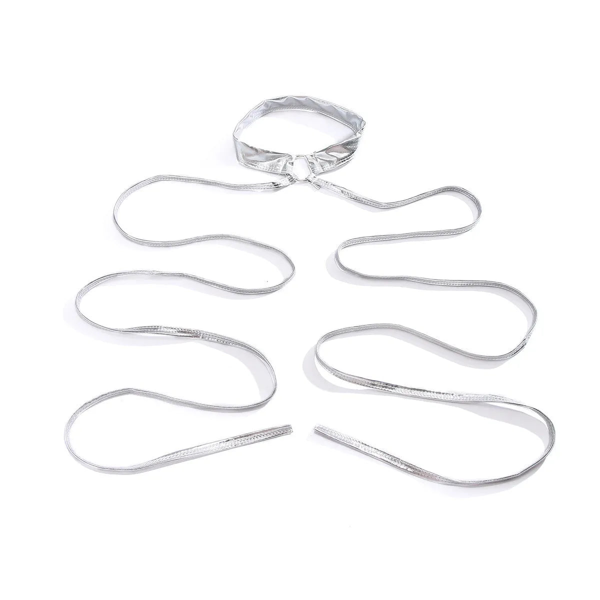 Silver-coloured alloy thigh chain with cross-thigh design and lace-up styling