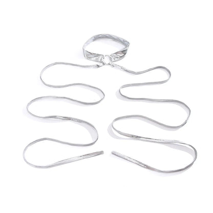 Silver-coloured alloy thigh chain with cross-thigh design and lace-up styling