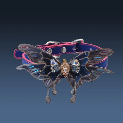 Temperature change butterfly rhinestone decoration collar with colour-changing PU material and alloy pendant