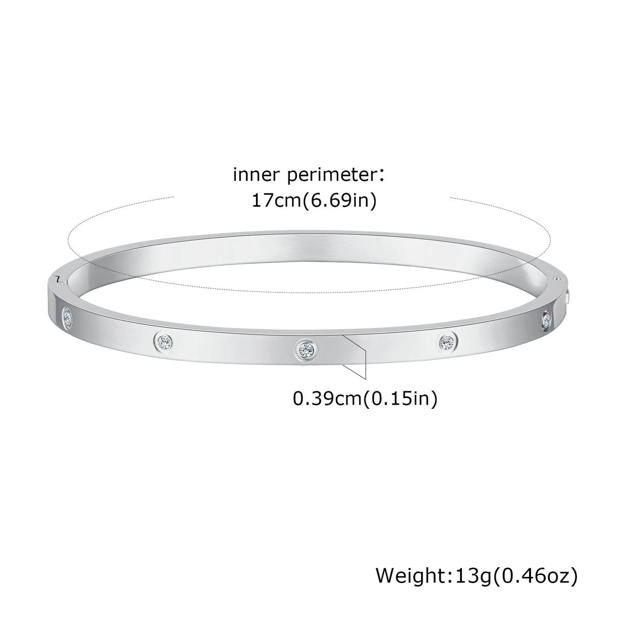 Stainless steel glossy bracelet with drill detail, available in 6mm and 3.9mm widths and multiple colour codes