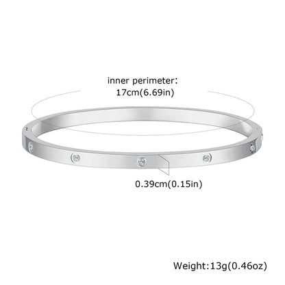 Stainless steel glossy bracelet with drill detail, available in 6mm and 3.9mm widths and multiple colour codes