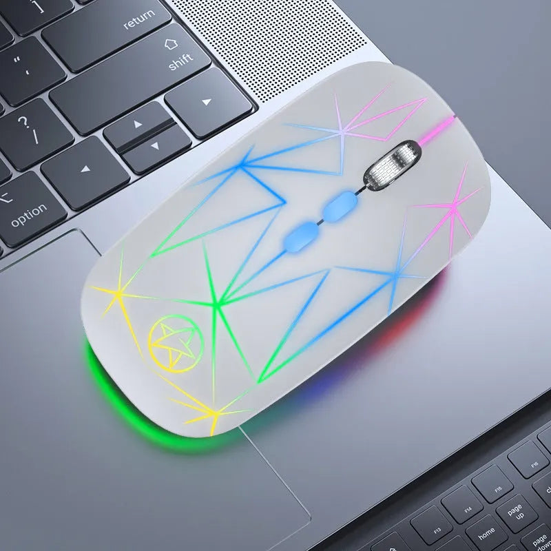 Wireless dual-mode Bluetooth gaming mouse with metal roller in star black finish alongside charging cable