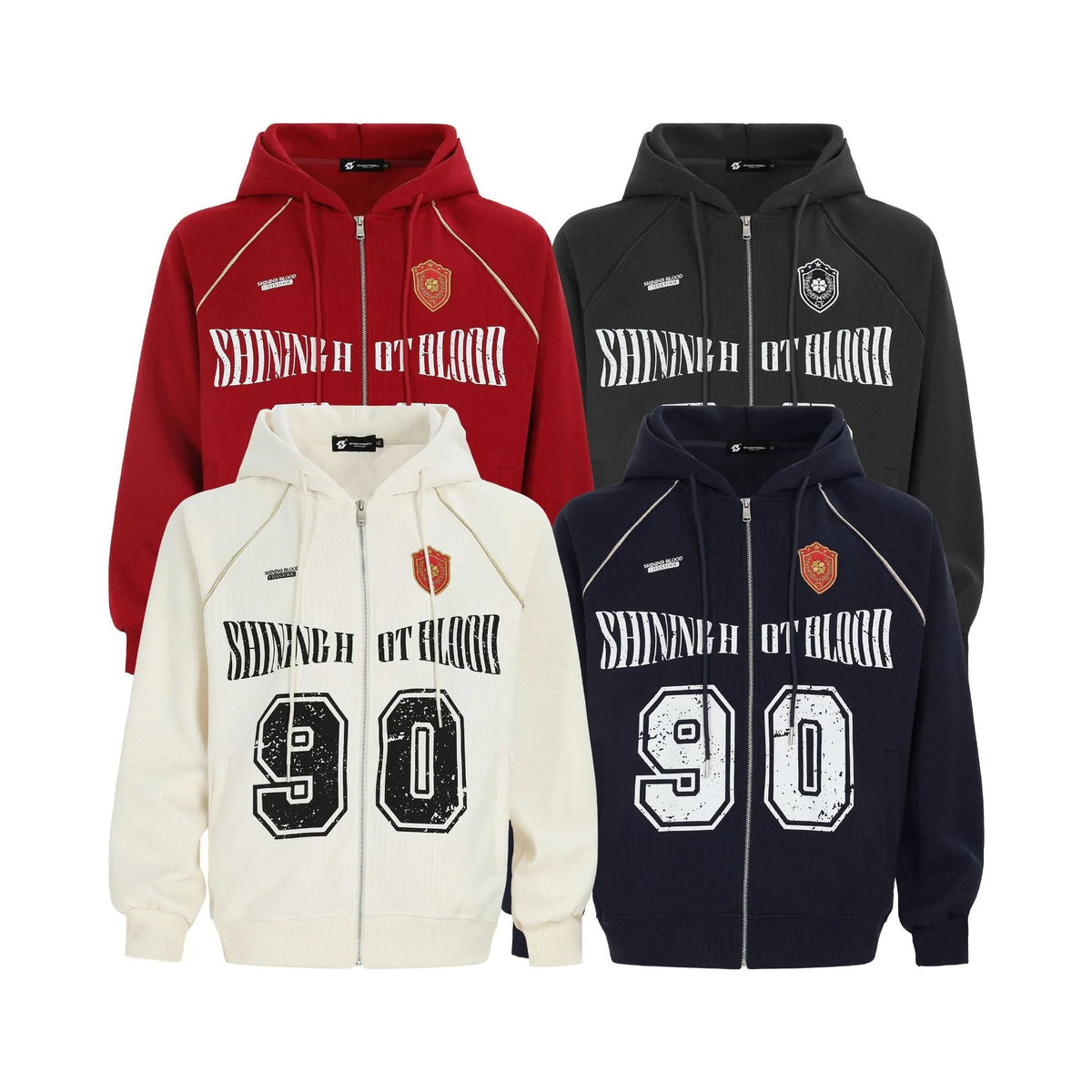 Women's loose hooded cardigan jacket with retro letter embroidery in cotton blend fabric