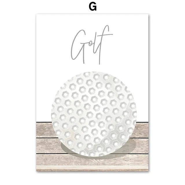 Cartoon illustration of football, basketball and baseball tools on a canvas wall poster for a child's bedroom.