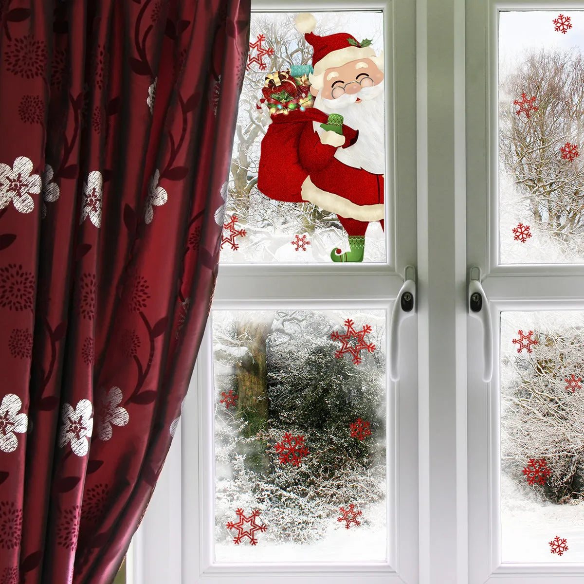 Snowflake Santa Claus design PVC wall sticker measuring 27 by 40 centimetres.