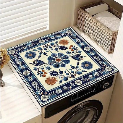 Square polyester washing machine mat with an abstract printed pattern, shown in one of eight available styles.
