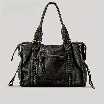 Women's retro messenger bag in soft PU with weaving decoration and single shoulder strap