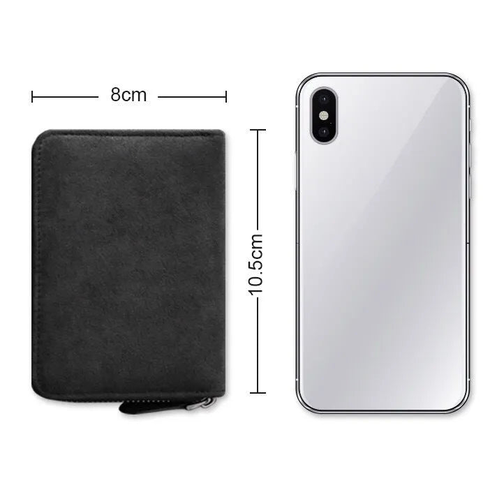 Men's suede-effect PU leather card holder with anti-degaussing protection showing card slots