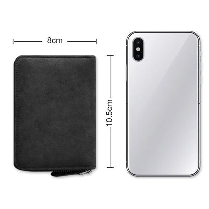 Men's suede-effect PU leather card holder with anti-degaussing protection showing card slots