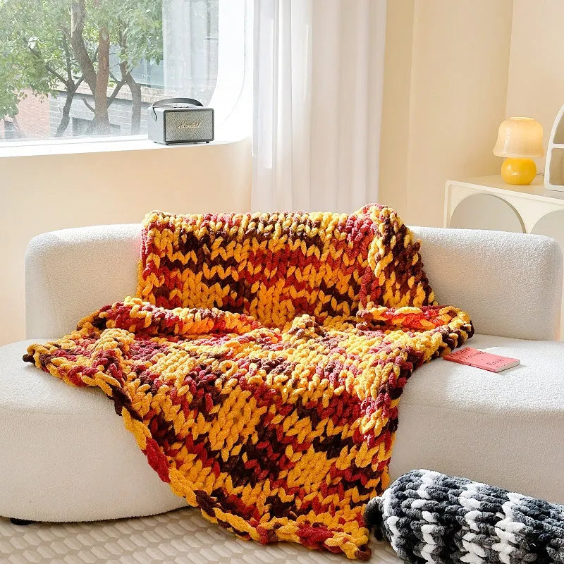 Thick Ice Bar Section Dyed Handmade Cover Blanket showing striped pattern in caramel mango colour, measuring 130x170cm