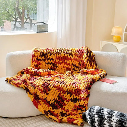 Thick Ice Bar Section Dyed Handmade Cover Blanket showing striped pattern in caramel mango colour, measuring 130x170cm