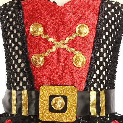 Girls sleeveless pirate costume dress with sequins, lace, and mesh on a pirate skirt design.