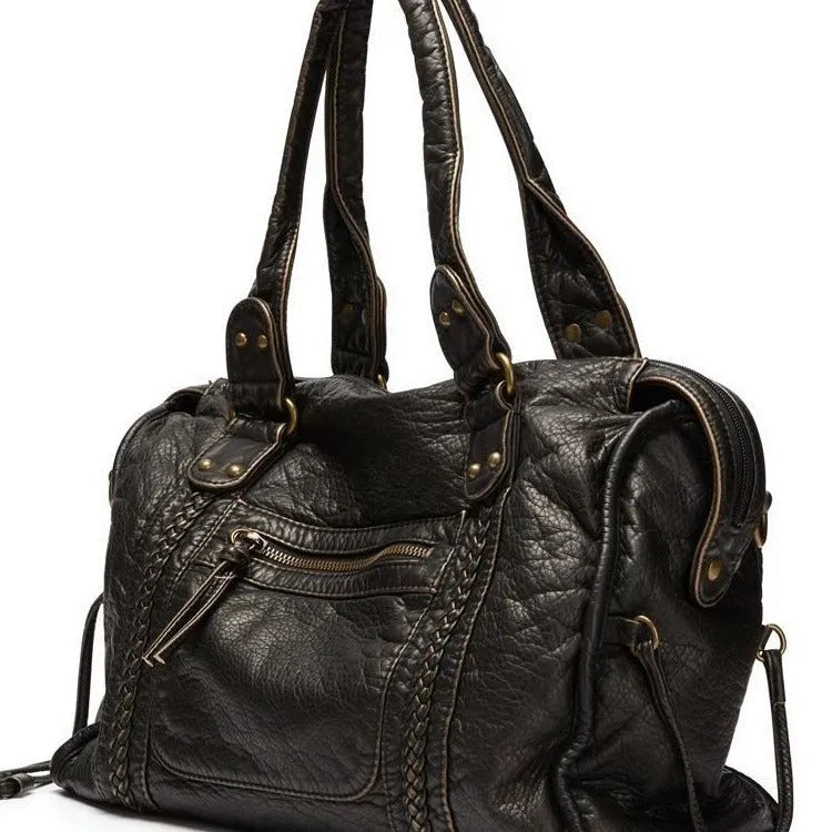 Women's retro messenger bag in soft PU with weaving decoration and single shoulder strap