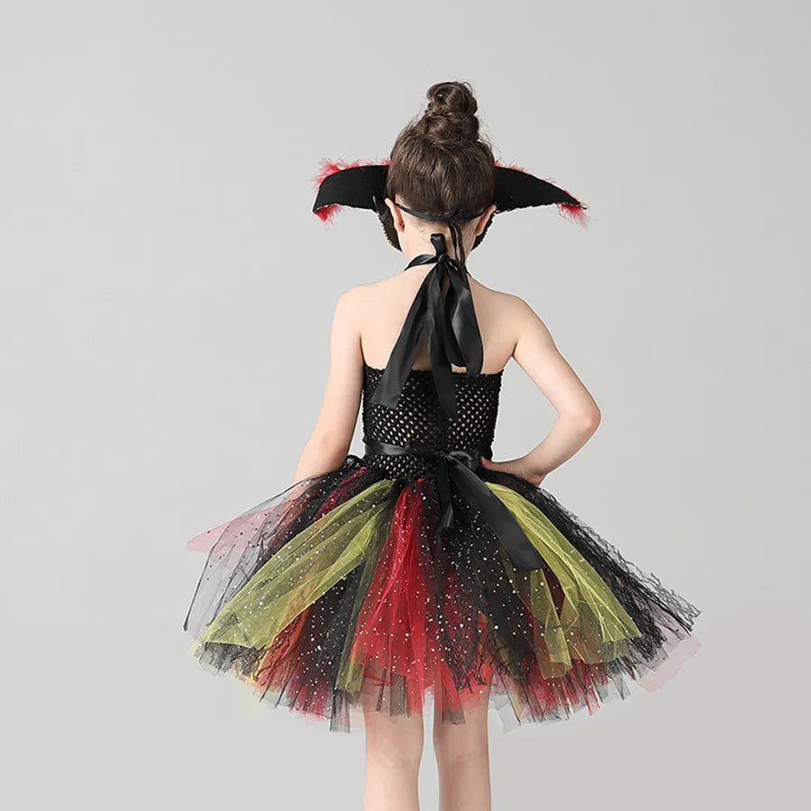Girls sleeveless pirate costume dress with sequins, lace, and mesh on a pirate skirt design.