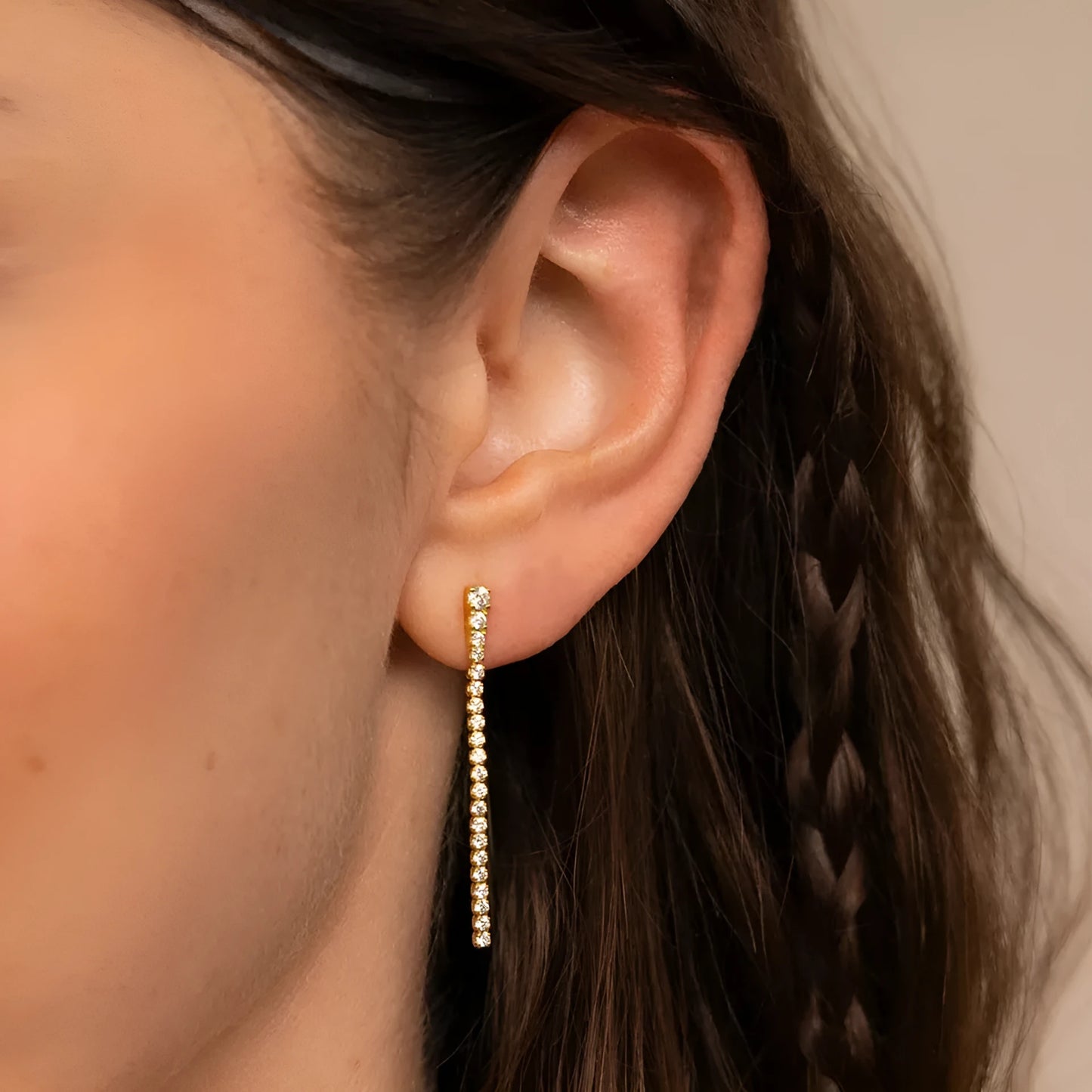 Women's simple geometric zircon earrings in stainless steel with gold or steel colour options