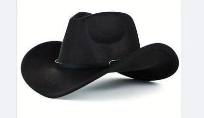 Brown leather velvet Western cowboy hat with curved brim and conical crown