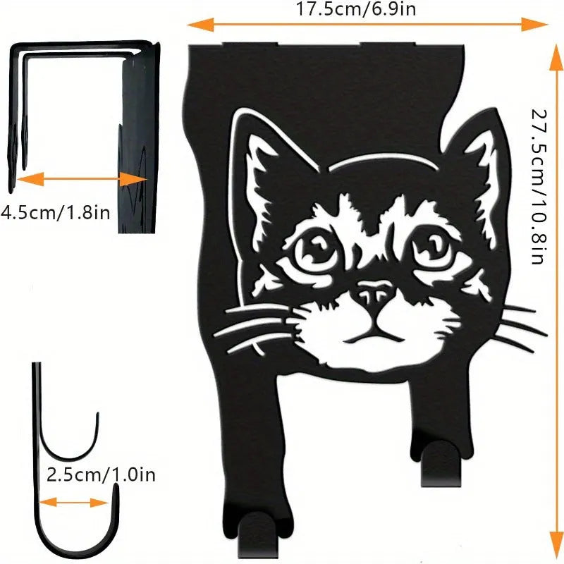 Black iron decorative cat wall hook with punch-free mounting