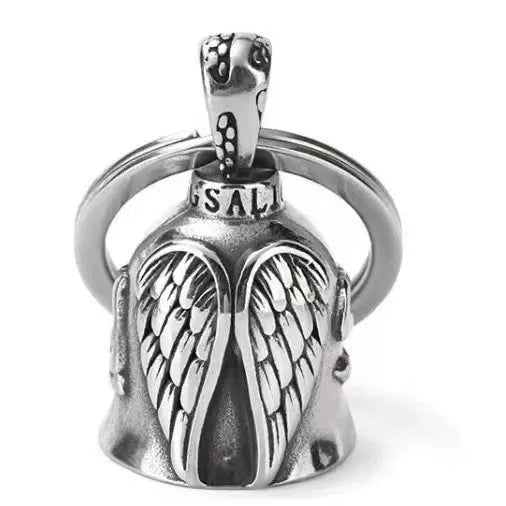 Vintage-style white angel wings necklace and matching keychain with electroplated alloy finish