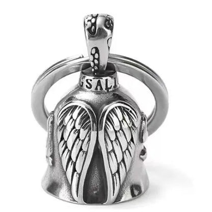 Vintage-style white angel wings necklace and matching keychain with electroplated alloy finish