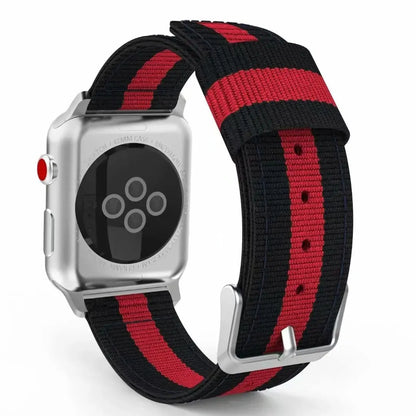 Split nylon watchband for Apple Watch in 38-49mm sizes with rainbow and striped colour options