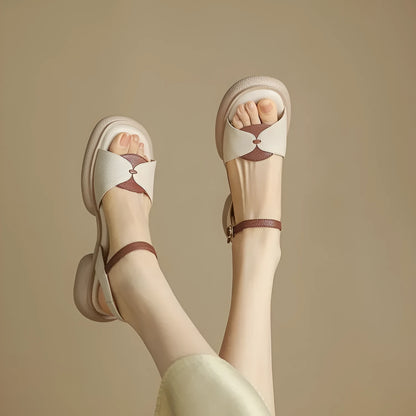 Women's khaki platform sandals with a chunky heel and open toe design