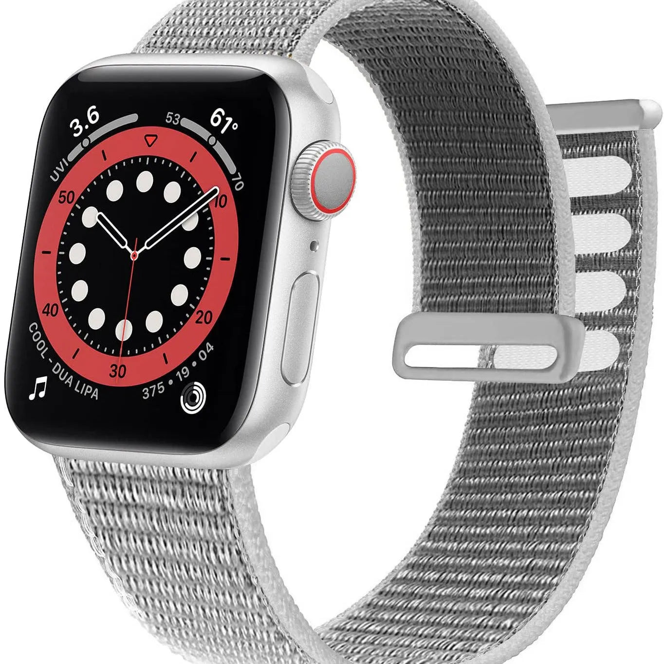 Woven nylon Apple Watch strap in multiple colour options on a watch case