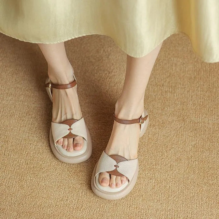 Women's khaki platform sandals with a chunky heel and open toe design