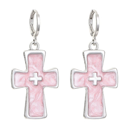Women's geometric cross crystal drop earrings in alloy with five colour variant options