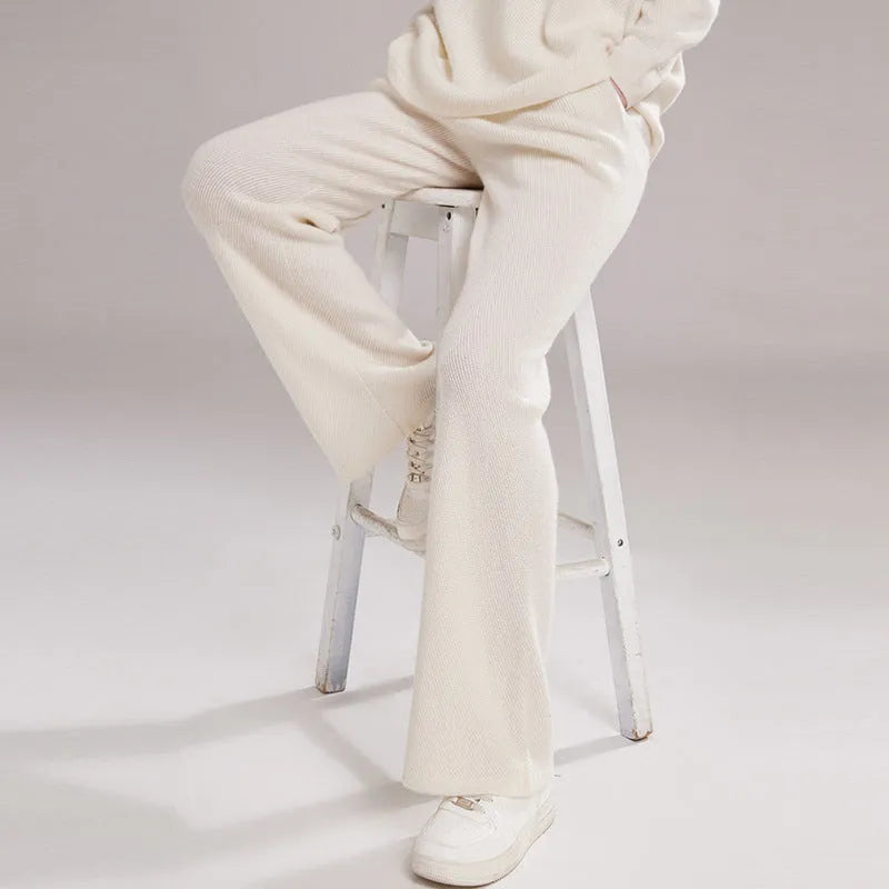 Women's cashmere fabric leggings in five colours showing stitching construction and thick material