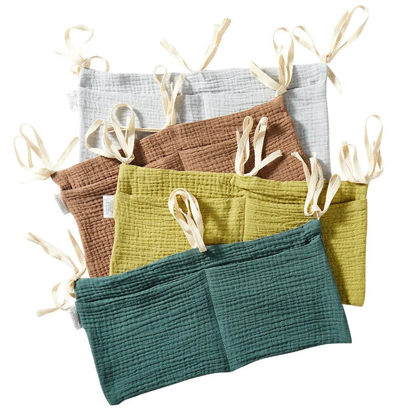 Cotton Double Layer Baby Bedside Buggy Bag | Multi-Purpose Storage Organiser with Colour Options including Turmeric, Camel, Dark Grey & Geometric Prints | Cotton Cloth Material for Nursery, Pram & Home Organisation